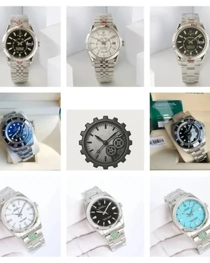 A grid of steel watches with different dial and bezel colours
